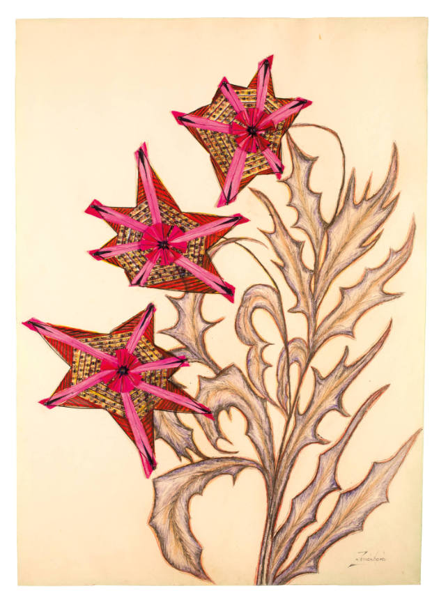 Anna Zemánková, “Untitled”, Prague, Czech Republic, c. 1970s, Pastel, cardboard, thread, beads,…