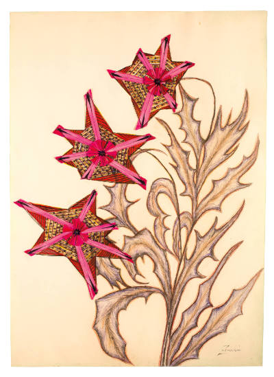 Anna Zemánková, “Untitled”, Prague, Czech Republic, c. 1970s, Pastel, cardboard, thread, beads,…