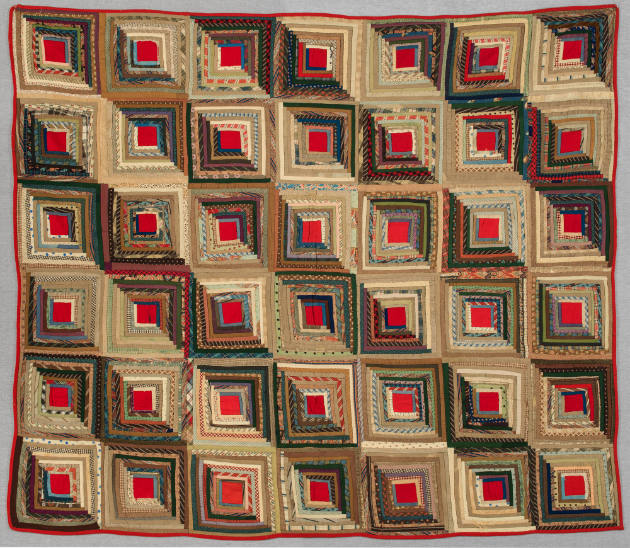 Sarah or Sally Jackson (1817–date unknown), “Log Cabin Quilt”, United States, c. 1870, Wool, Co…