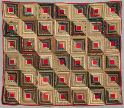 Sarah or Sally Jackson (1817–date unknown), “Log Cabin Quilt”, United States, c. 1870, Wool, Co…