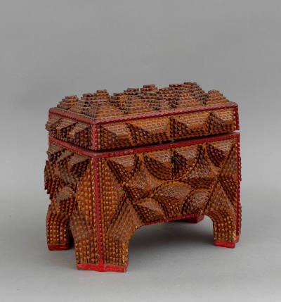 Joseph Yoges (1878–after 1957), “Tramp Art Jewelry Box”, Detroit, Michigan, 1930s, Carved wood,…