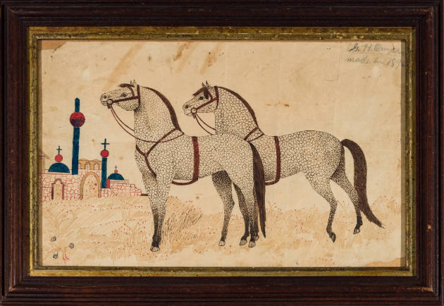 Artist unidentified, “Two Standing Horses”, United States, n.d., Watercolor, pen and ink, penci…