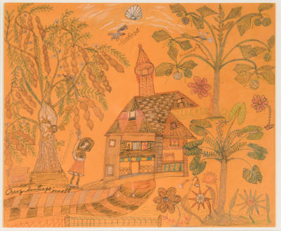 Cruz Santiago, “Untitled”, Bronx, New York, 1962, Colored pencil on paper. Framed with glass, 1…