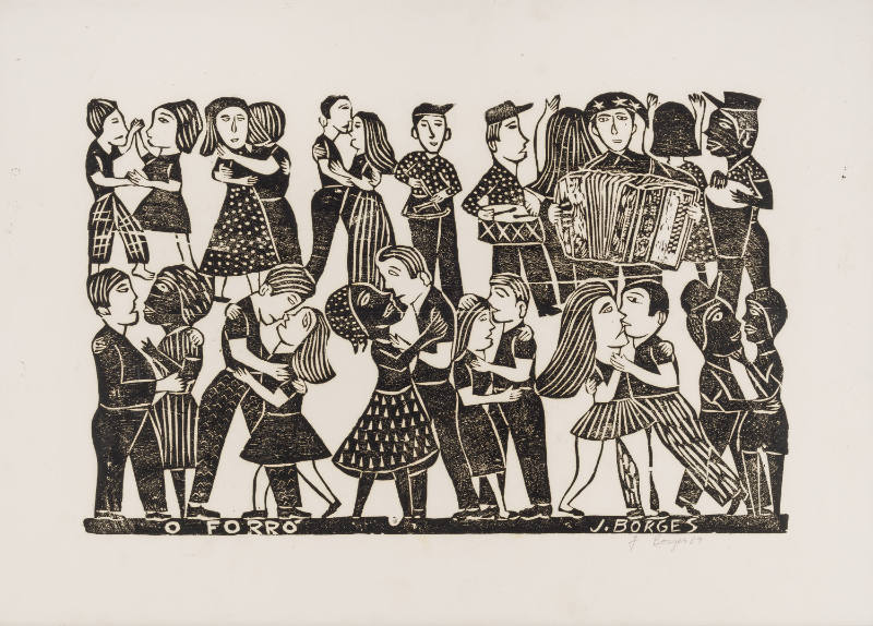 J. Borges, “O Forro”, Bezerros, Pernambuco, Brazil, 1989, Woodblock print on paper, 18 1/2 × 25…