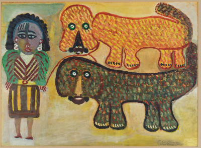 Victor Duena, “Lady with Two Dogs”, United States, 1964, Oil on paper, 13 × 16 in., Collection …