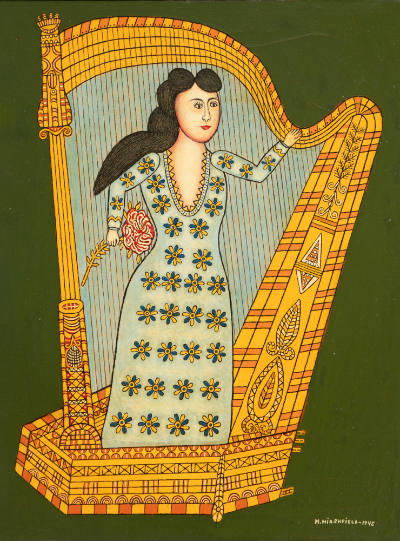 Morris Hirshfield, “Harp Girl”, New York, New York, United States, 1945, Oil on canvas, 34 1/2 …