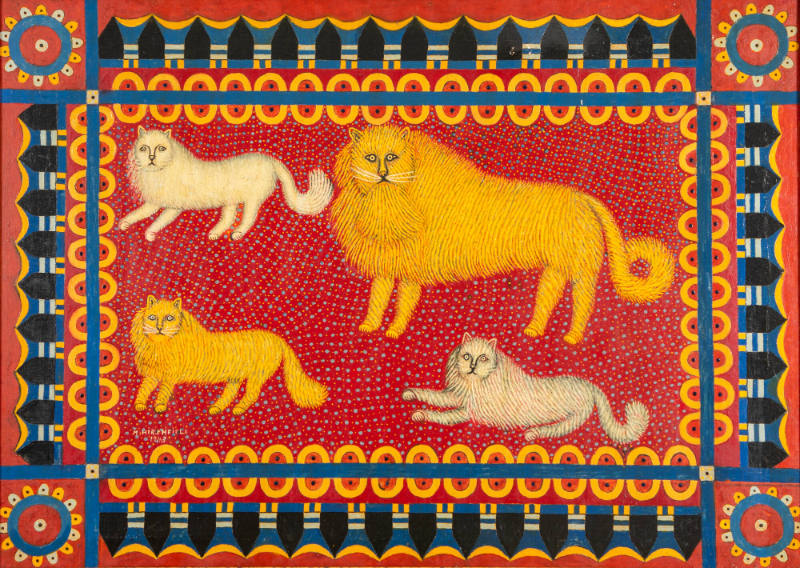 Morris Hirshfield, “Cat and Kittens on the Carpet”, New York, New York, United States, 1943, Oi…