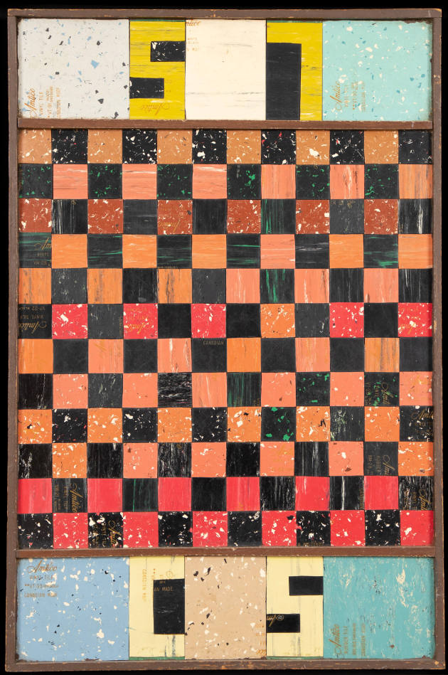 Artist unidentified, “Checkerboard”, North America, n.d., Linoleum tiles and wood, 23 1/2 x 15 …