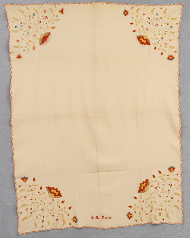 L.A. Preston, “Embroidered Blanket,” United States, 1835, Wool, embroidery, 91 x 67  in., Colle…