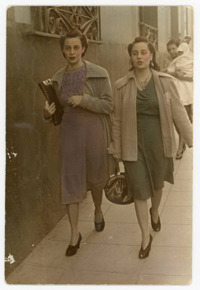 Artist unidentified, “Untitled [Women walking on sidewalk]”, Cuba, c. 1960, Hand-tinted photogr…