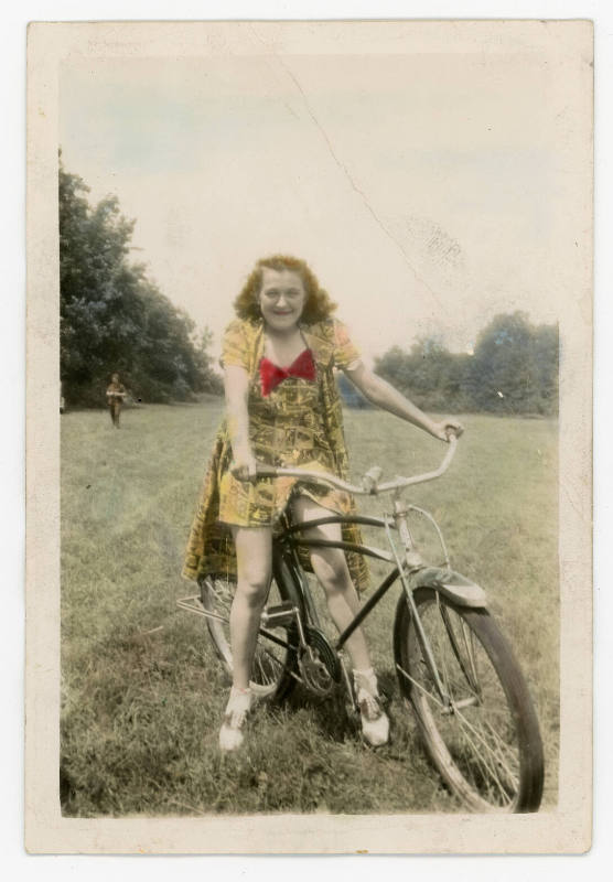 Artist unidentified, “Untitled [Woman seated on a bicycle]”, United States, 1939–1940, Hand-tin…