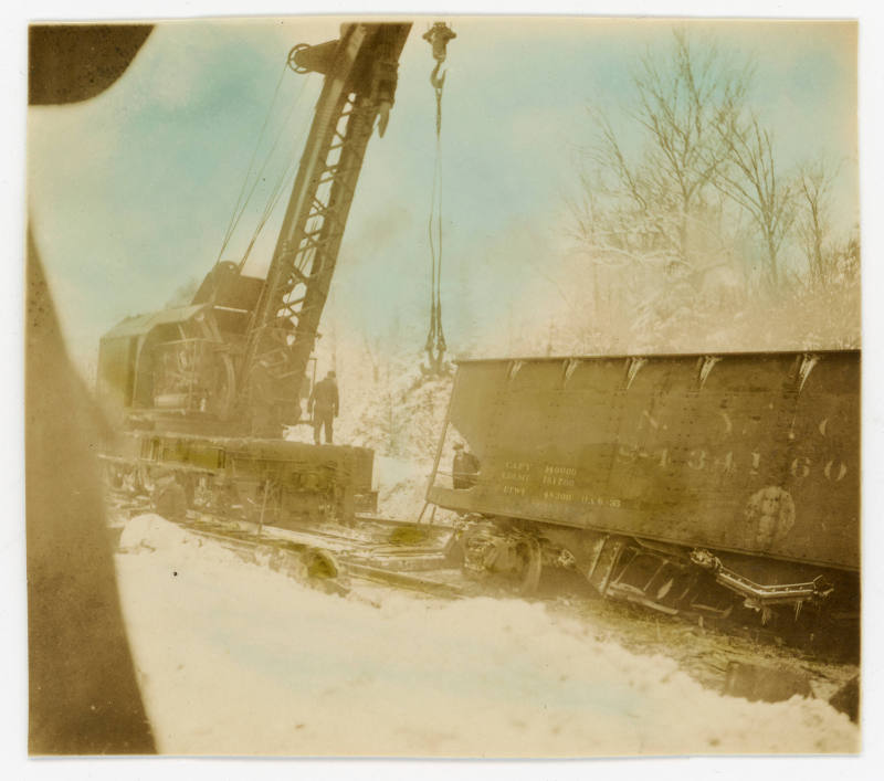 Artist unidentified, “Untitled [Crane and derailed train]”, United States, c. 1916–1960, Hand-t…