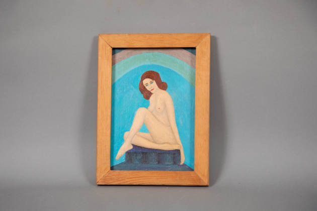  Lawrence Lebduska, “Nude”, New York, 1964, Oil on Masonite, wood frame, glue, 5 3/4 × 4 in., C…