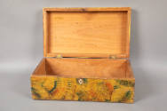 Artist unidentified, “Box”, United States, 1820 - 1840, Painted wood, leather handle, 6 × 16 × …