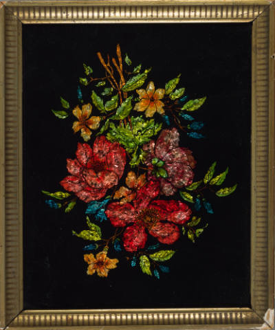 Artist unidentified, “Bouquet of Flowers”, United States, 1860–1875, Paint, foil, glass, wood f…