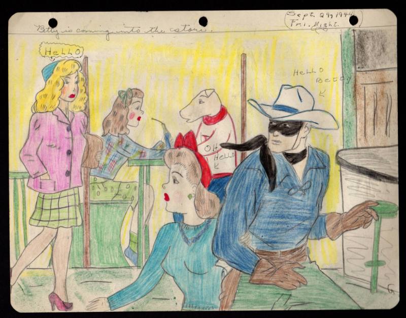 Mary Paulina Corbett, “[Betty is coming into the store.] from The Catville Kids”, Boothwyn, Gar…