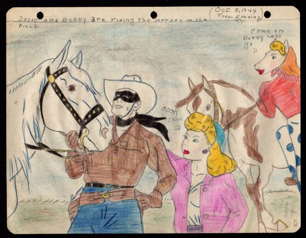 Mary Paulina Corbett, “[Josie And Betty are riding the Horses in the Field.] from the Catville …