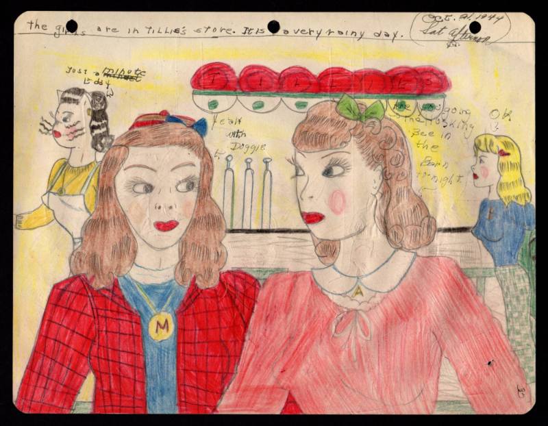 Mary Paulina Corbett, “[The girls are in Tillie's store. It is a very rainy day.] from The Catv…