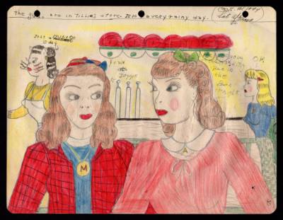 Mary Paulina Corbett, “[The girls are in Tillie's store. It is a very rainy day.] from The Catv…