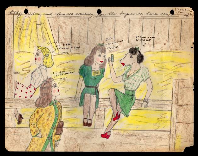 Mary Paulina Corbett, “[Eddy, Alice, and Nim are waiting for the boys at the barn-dance.] from …