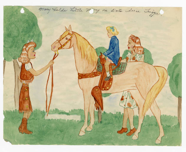 Mary Paulina Corbett, “[Mary holds Little M[-]ry on Dots horse Trigger.] from The Catville Kids…