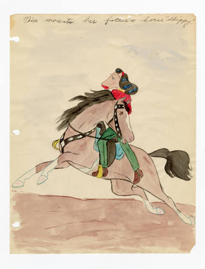Mary Paulina Corbett, “[Nim mounts her father's horse "Skippy."] from The Catville Kids”, Booth…
