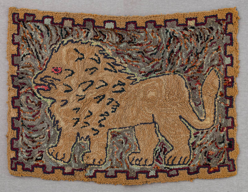 Artist unidentified, “Lion Rug”, Eastern United States, Early 20th century, Cotton on burlap, 4…