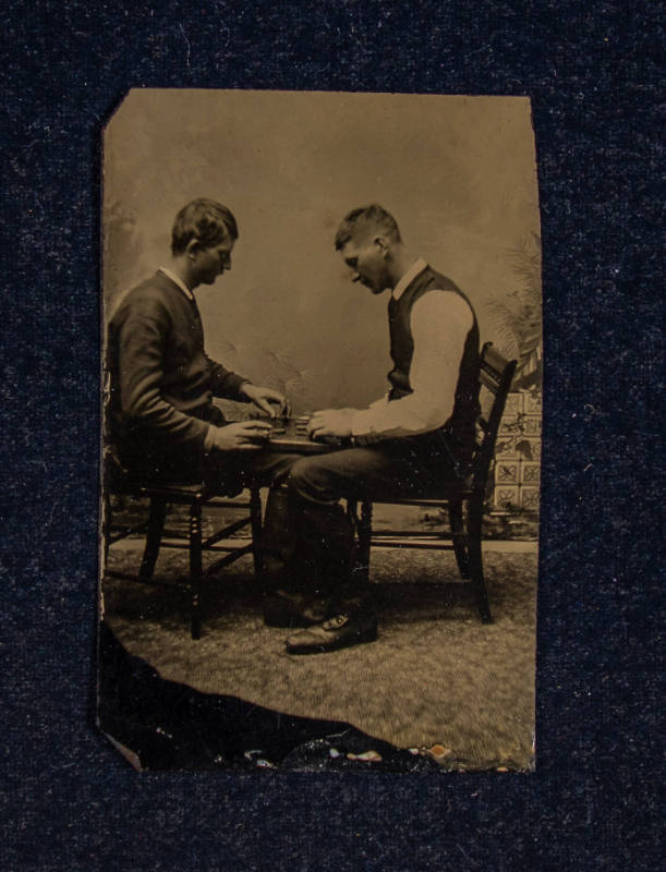 Artist unidentified, “Untitled [Two men playing a game]”, United States, 1872–1875, Tintype, 3 …