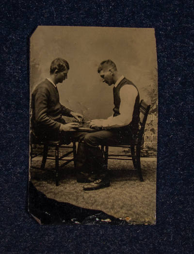 Artist unidentified, “Untitled [Two men playing a game]”, United States, 1872–1875, Tintype, 3 …