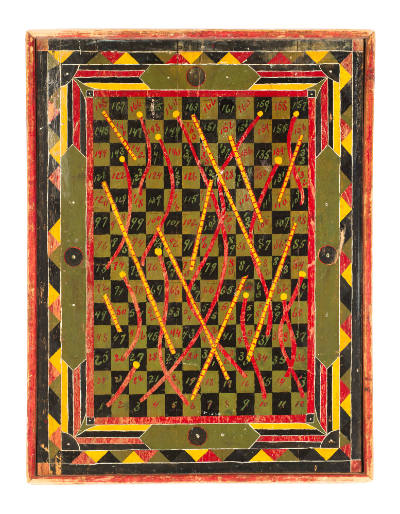 Artist unidentified, “Gameboard (Chutes and Ladders / Parcheesi)”, United States, Late 19th cen…