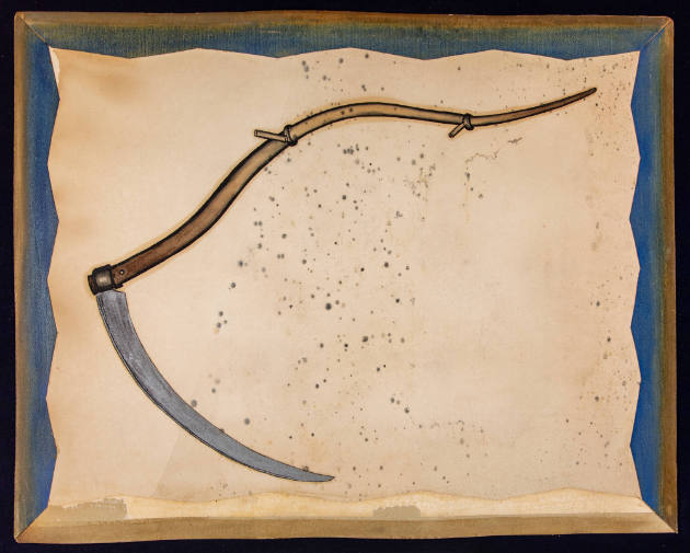 Artist unidentified, “Scythe”, United States, 1890–1925, Paint on cardboard, 23 × 18 ½ in., Col…