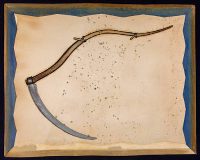 Artist unidentified, “Scythe”, United States, 1890–1925, Paint on cardboard, 23 × 18 ½ in., Col…