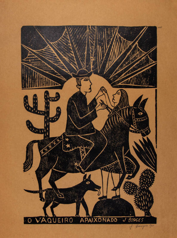 J. Borges, “O Vaqueiro Apaixonado”, Bezerros, Pernambuco, Brazil, 1990, Woodblock print on pape…