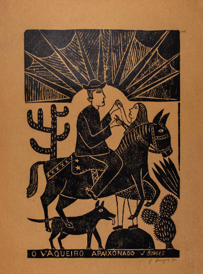 J. Borges, “O Vaqueiro Apaixonado”, Bezerros, Pernambuco, Brazil, 1990, Woodblock print on pape…