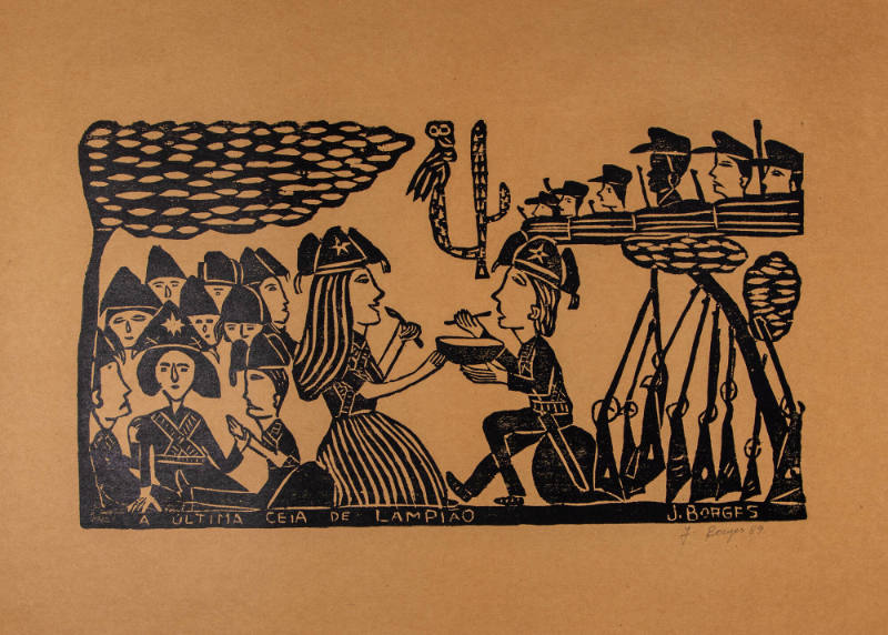 J. Borges, “A Ultima Ceia de Lampiao”, Bezerros, Pernambuco, Brazil, 1989, Woodblock print on p…
