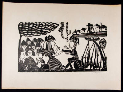 J. Borges, “A Ultima Ceia de Lampiao”, Bezerros, Pernambuco, Brazil, 1989, Woodblock print on p…