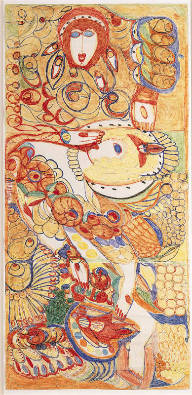Aloïse Corbaz, “Paix Christi (double-sided)”, Switzerland, Mid-20th century, Crayon, colored pe…