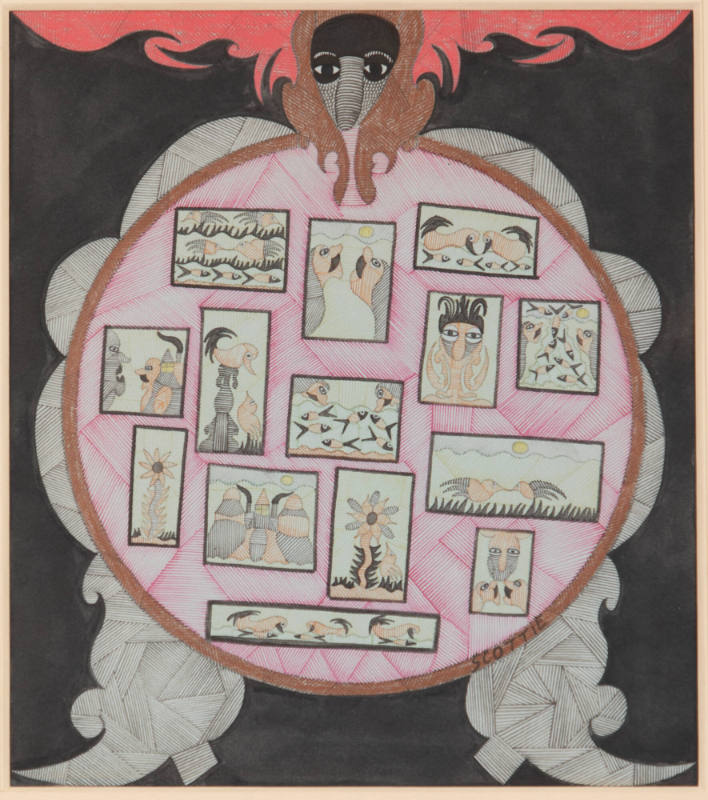 Scottie Wilson, “Scottie’s Art Gallery, no. 2”, London, England, May 1949, Pen, ink, gold crayo…