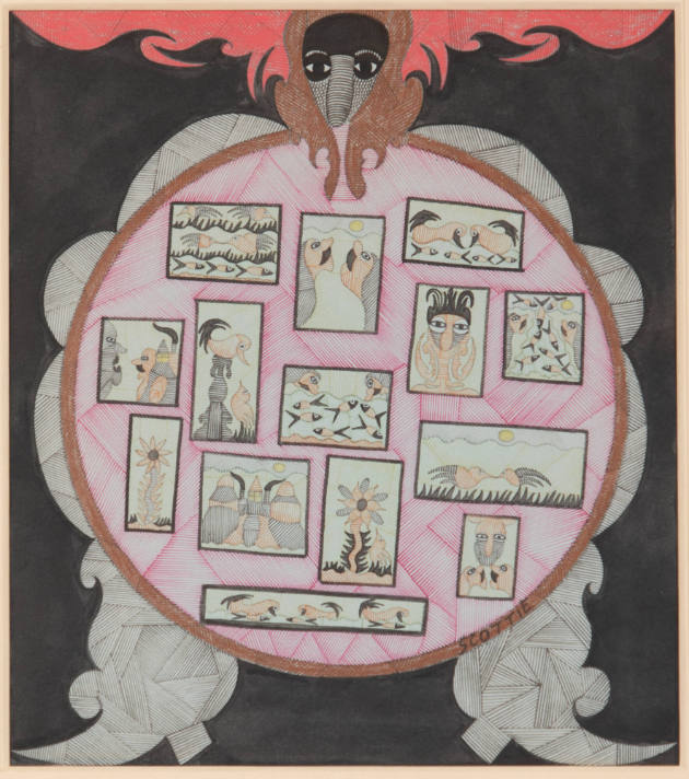 Scottie Wilson, “Scottie’s Art Gallery, no. 2”, London, England, May 1949, Pen, ink, gold crayo…
