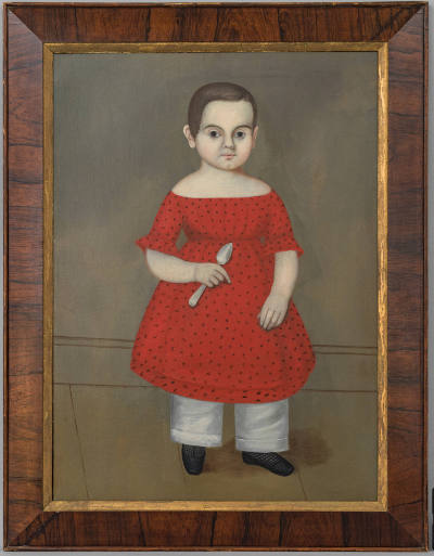 George Gassner, “Child in red with silver spoon”, New England, United States, Mid-19th century,…