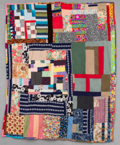 Artist unidentified, “Blocks and Strips Quilt”, United States, c. 1960, Cotton and synthetics, …