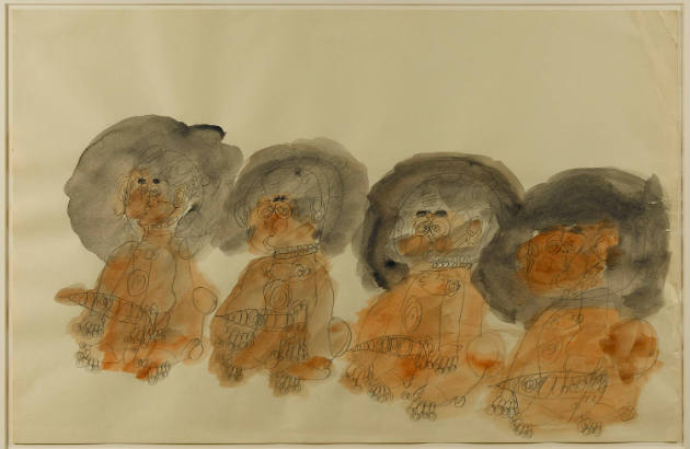 Dwight Mackintosh, (1906–1999), “Four Figures”, California, n.d., Watercolor on paper, 26 × 40 …