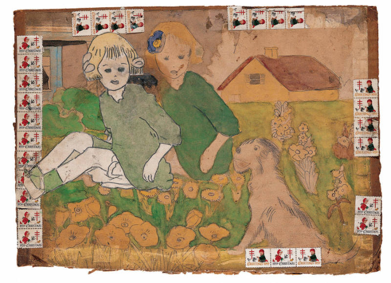 Henry Darger, “Untitled (Two girls and a dog sitting in garden)”, Chicago, Mid-twentieth centur…