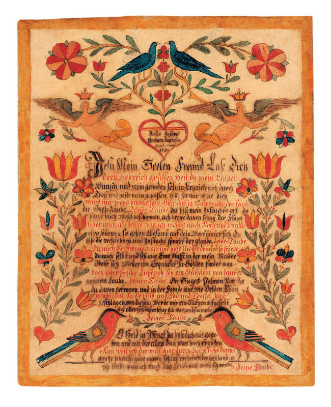 Religious Text with Two Blue Doves for Barbara Landes
Johann Adam Eyer
Photo © 2000 John Bige…