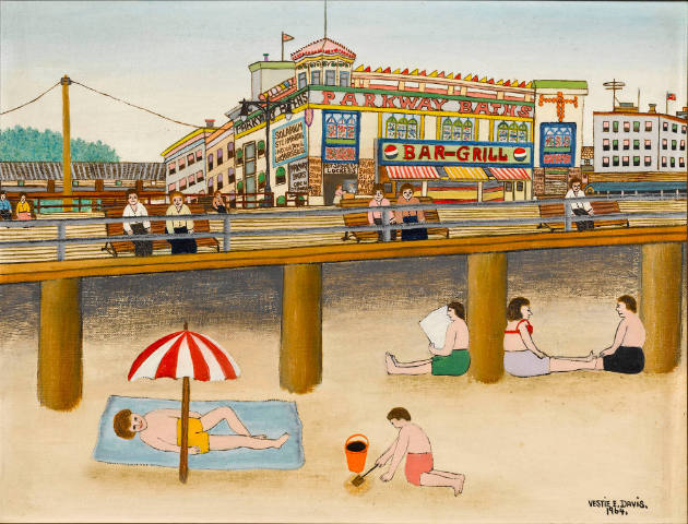 Parkway-Baths
Vestie Davis, 1903-1978
New York City
1964
Oil on canvas board
16 x 20"
Col…