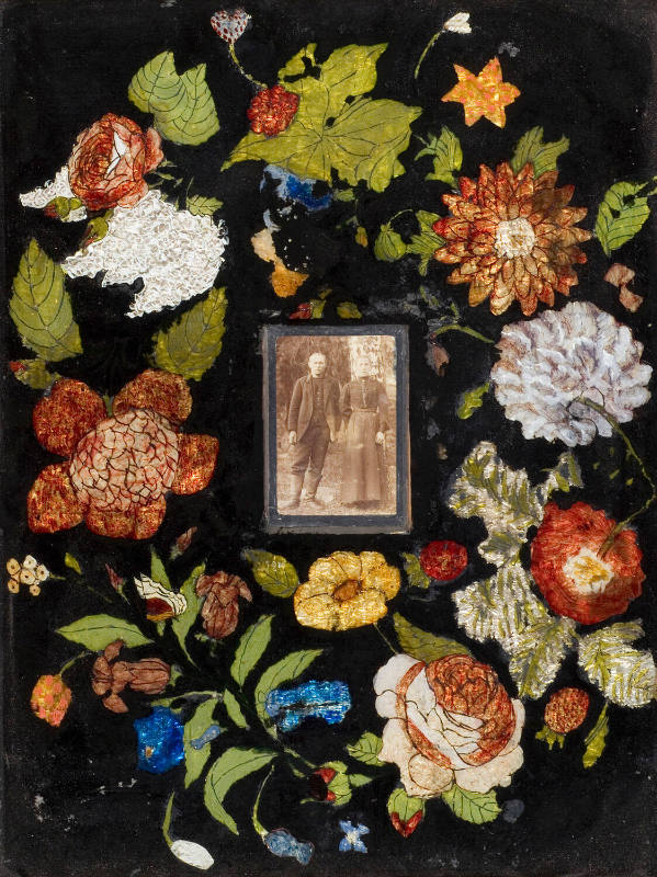 Wreath of Flowers with Photograph of Couple
Artist unidentified
United States
c. 1864
Rever…