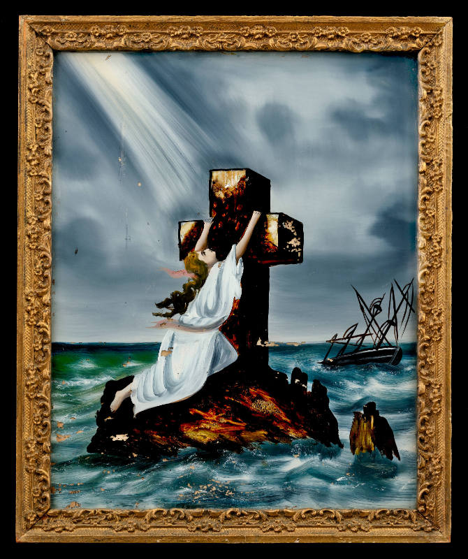 Rock of Ages
Artist unidentifed
United States
After 1875
Reverse painting and foil on glass…