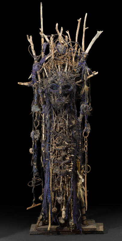 Ghyslaine Staëlens, (b. 1960), “Totem,” Cantal, France, 2015, Wood, metal, cloth, and found obj…