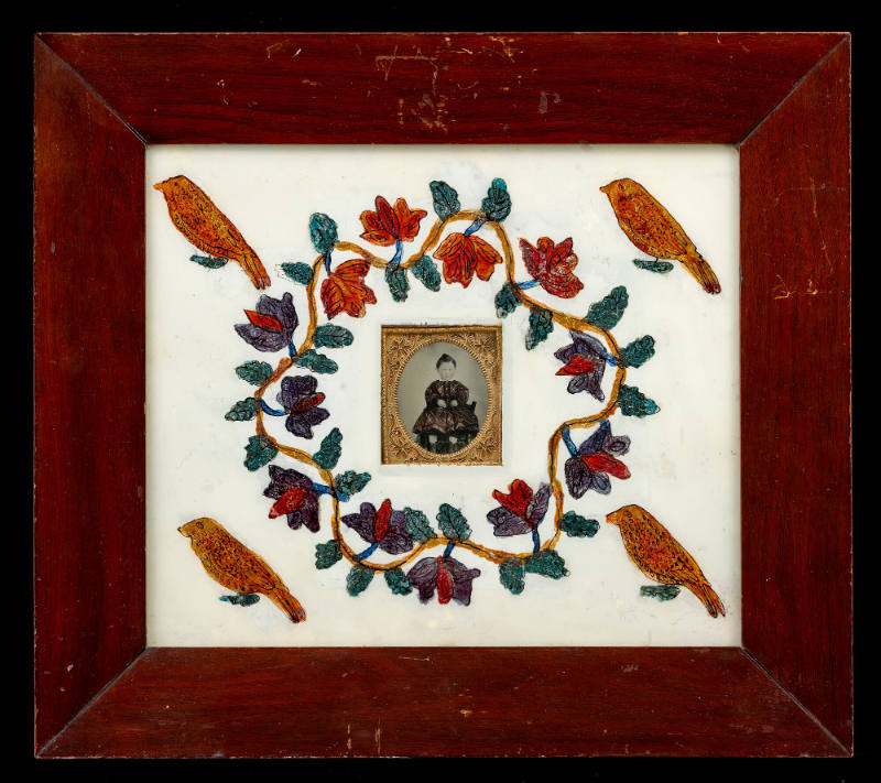 Wreath of Flowers with Birds and Daguerreotype of Child
Artist unidentified
United States
c.…