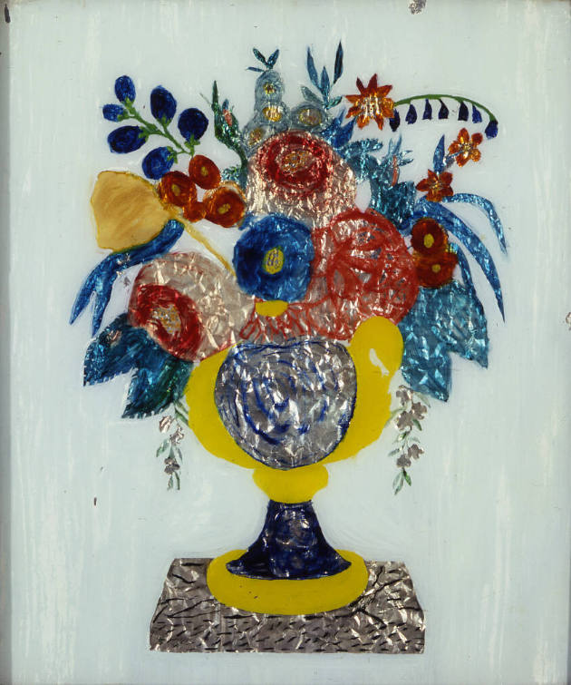 Vase of Flowers
Artist unidentified
United States
c. 1870–1890
Reverse painting and foil on…
